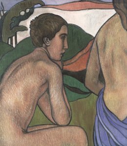 Nudo maschile seduto in un paesaggio